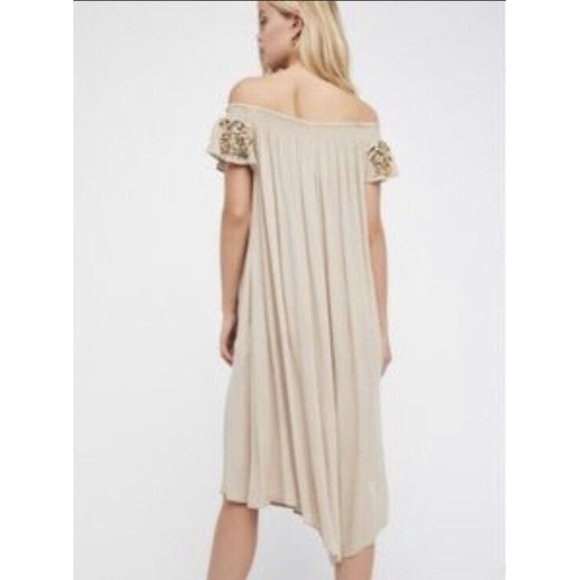 Free People The High Road Jumpsuit Off The Shoulder Bohemain Dress Beige XS - Picture 2 of 9